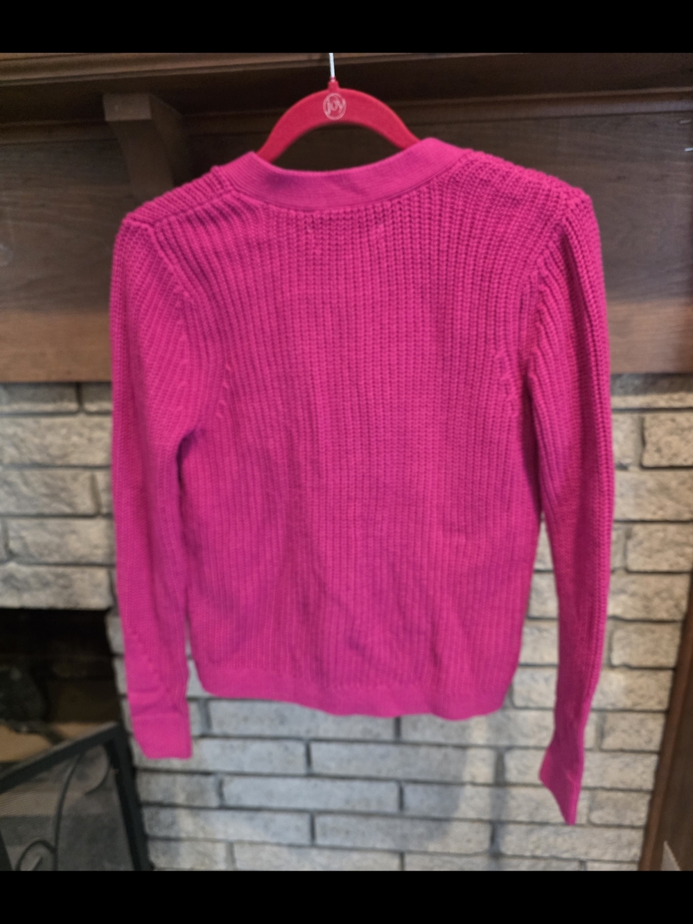 LOFT Fuchsia Ribbed V-Neck Button Cardigan - Picture 5 of 6